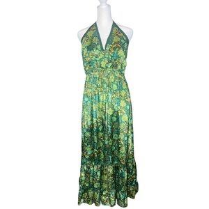 Green Floral Halter Maxi Dress